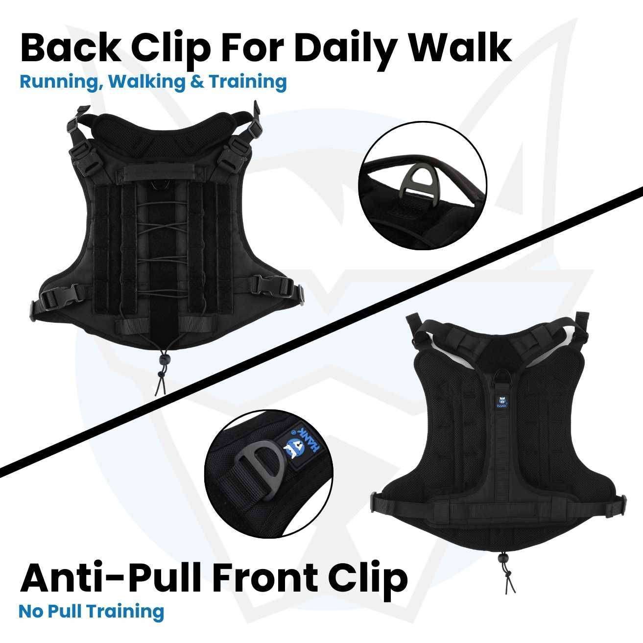 HANK Black Military Dog Harness - With Strong Front Metal Buckle