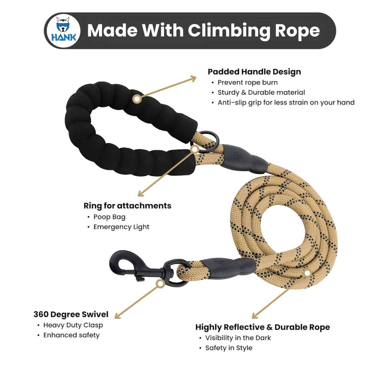 HANK 3M Reflective Heavy Duty 5 Feet Dog Leash | Brown
