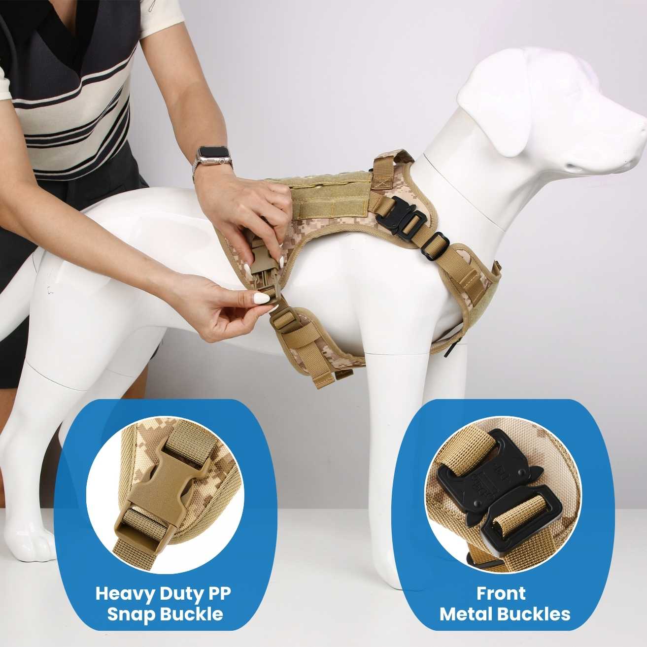HANK US Military Brown Dog Harness - With Strong Front Metal Buckle