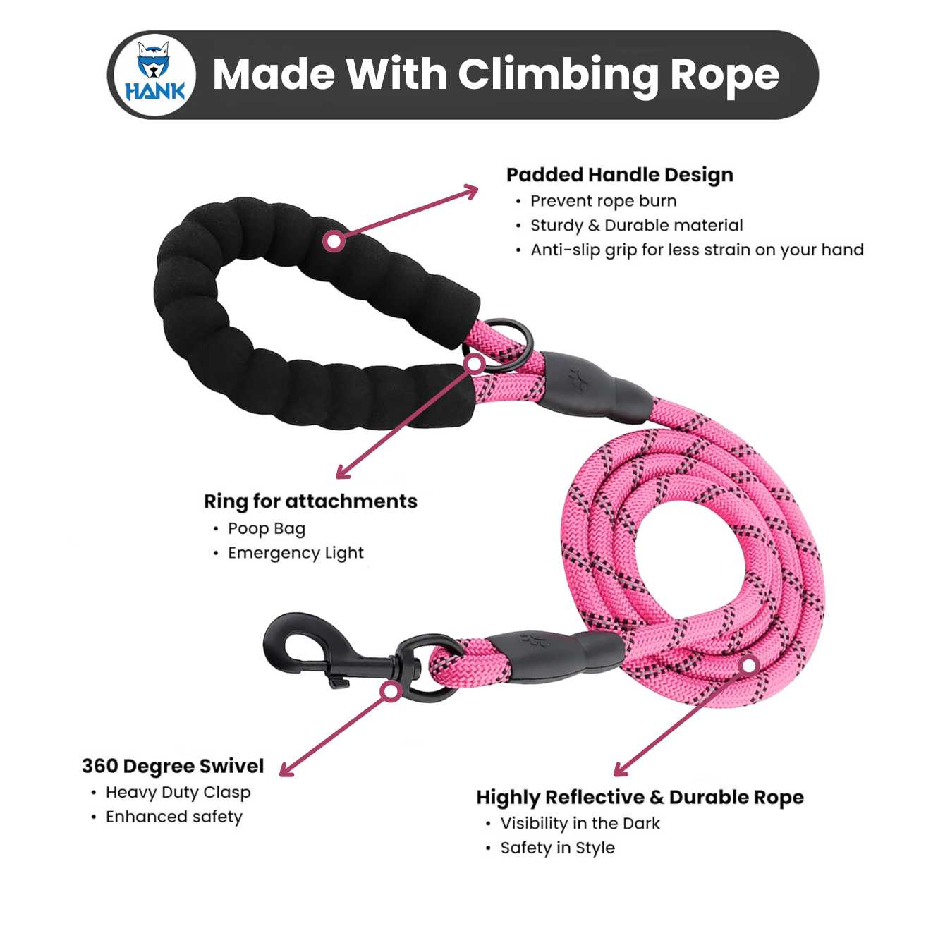 Hank dog leash With 5 feet