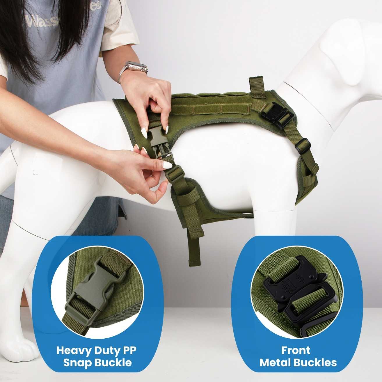 HANK Green Military Dog Harness - With Strong Front Metal Buckle