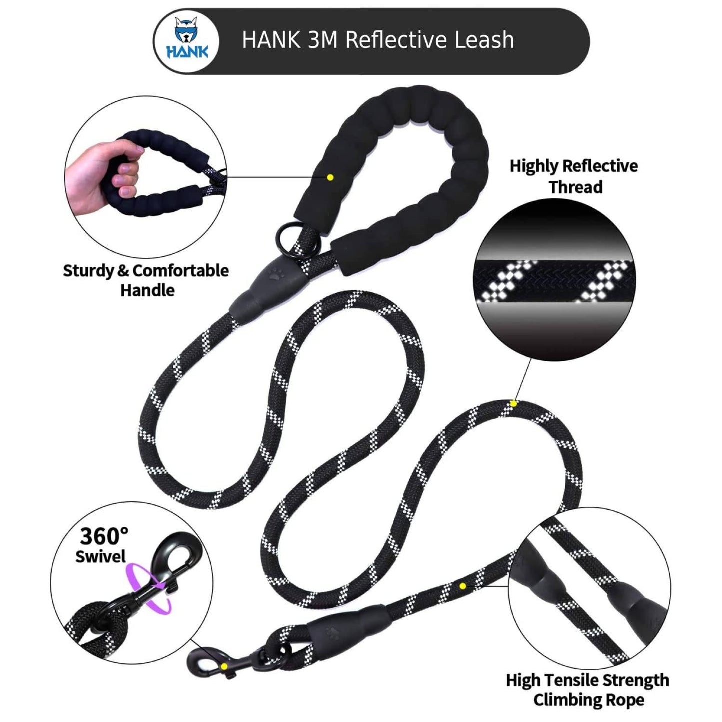 Hank Black Leash Small