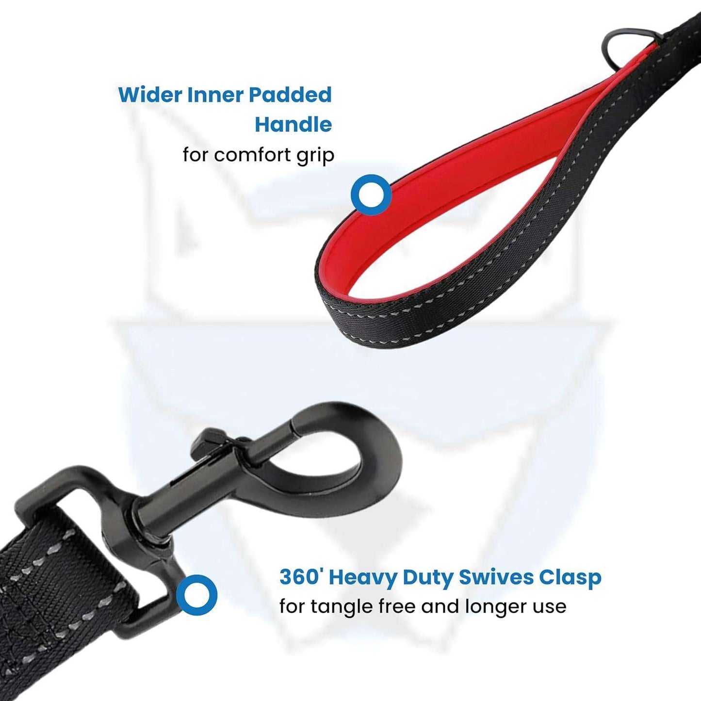 HANK Dog Leash Design for Heavy Puller | Thick Durable Comfortable (Double Handle) Red