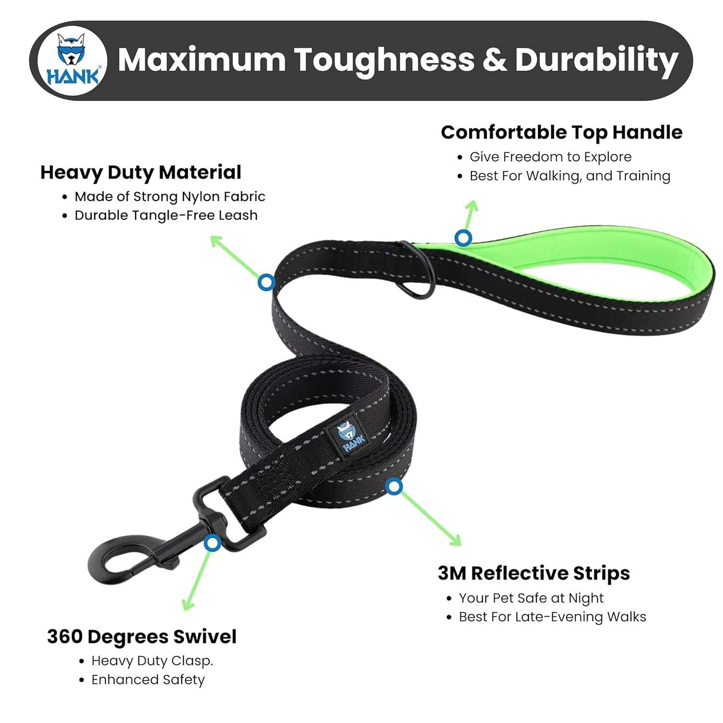 HANK Dog Leash Design for Heavy Puller | Thick Durable Comfortable