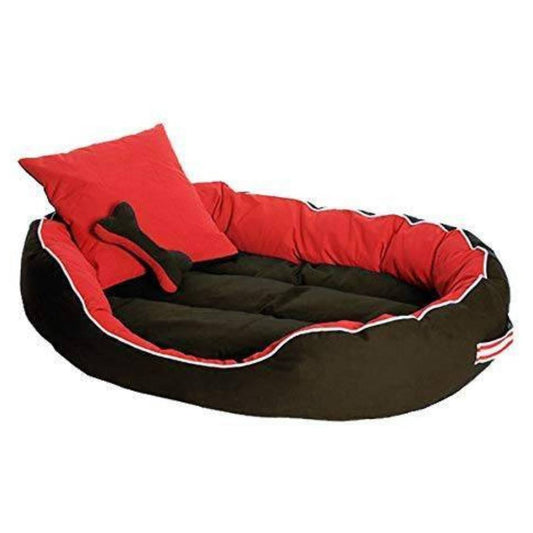 Pet Bed With Soft Fabric & Machine Washable (Red & Brown) With Extra Cushions