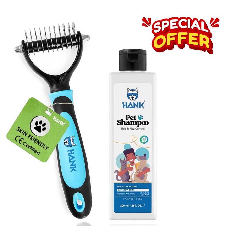 HANK Pet Coat Care Kit | Dematting Comb with Natural Flea & Tick Shampoo