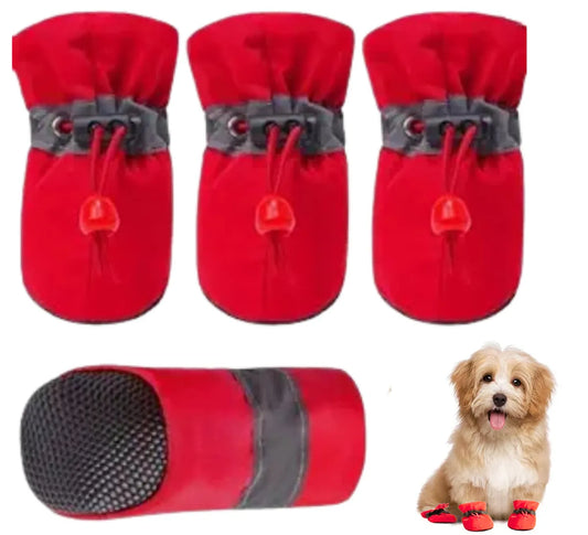 Protective Dog Shoes for Small To Large Breeds | Anti Slip & Secure Fit (Red)