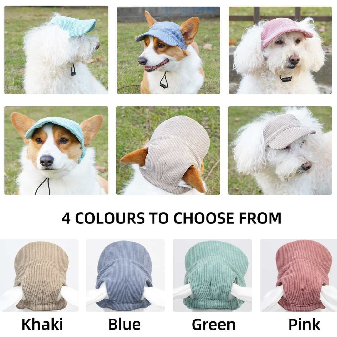 Stylish dog caps for small to large breeds. Adjustable fit, sun protection & breathable design.