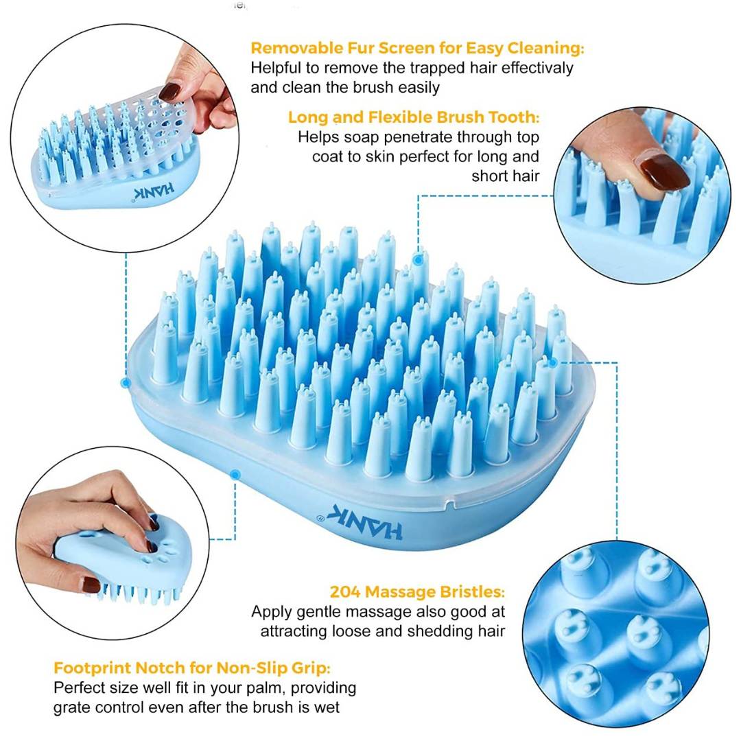 HANK Pet Bathing Kit | 3 in 1 Bath Brush with Flea & Tick Shampoo