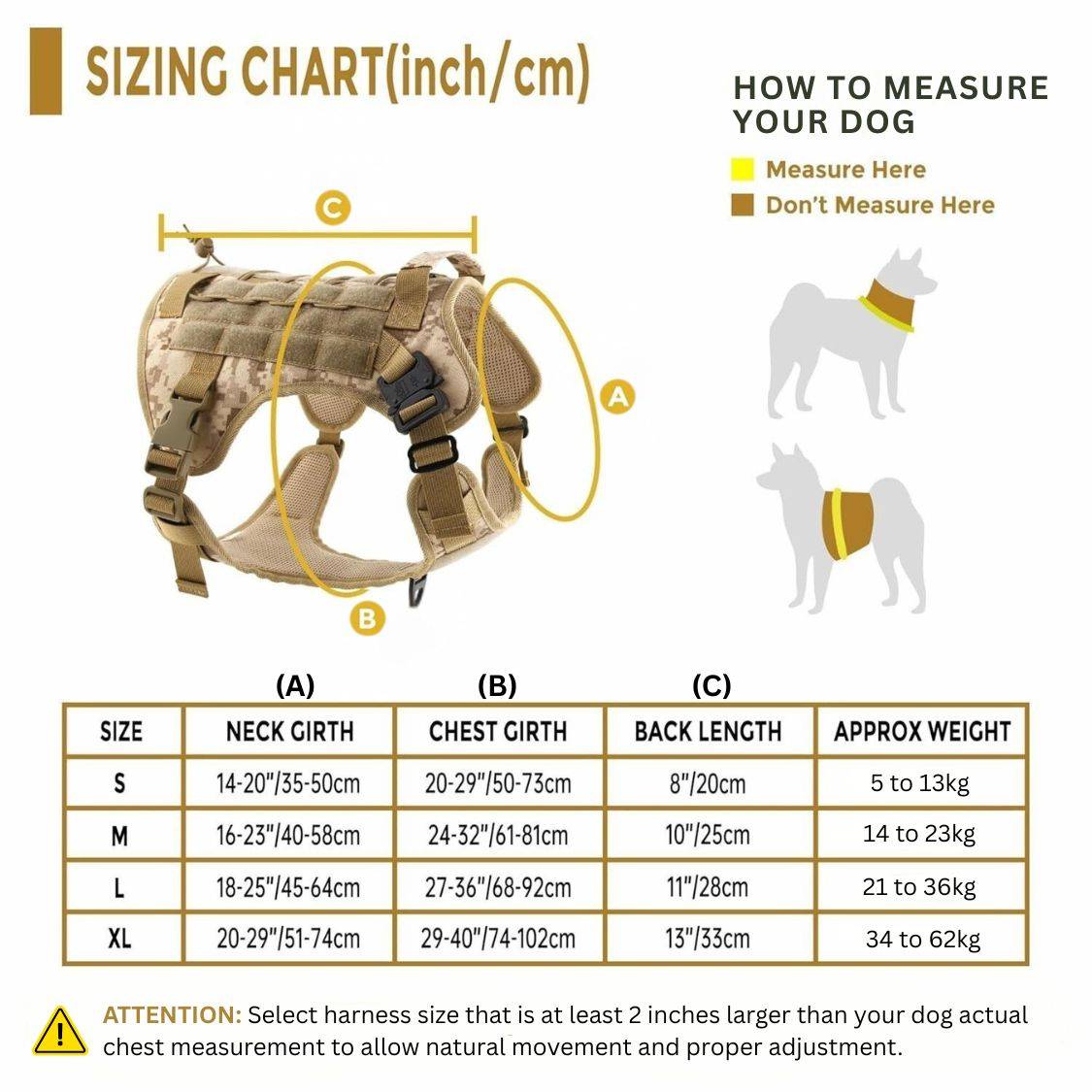 Military Harness Brown Size Chart