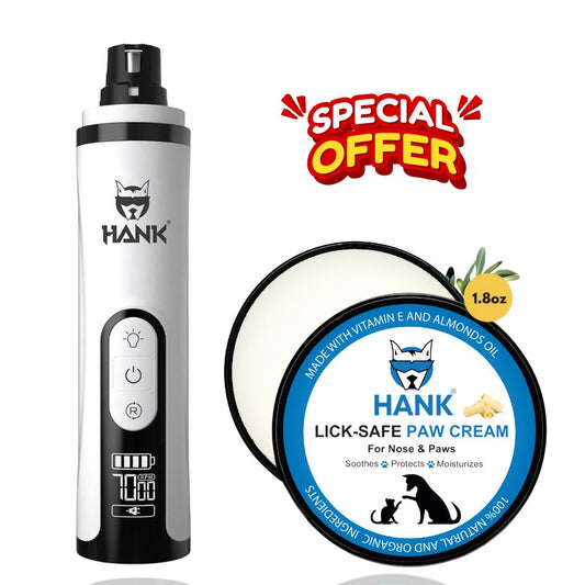 HANK Paw & Nail Care Kit | Paw Cream & Pet Nail Grinder with LED Light