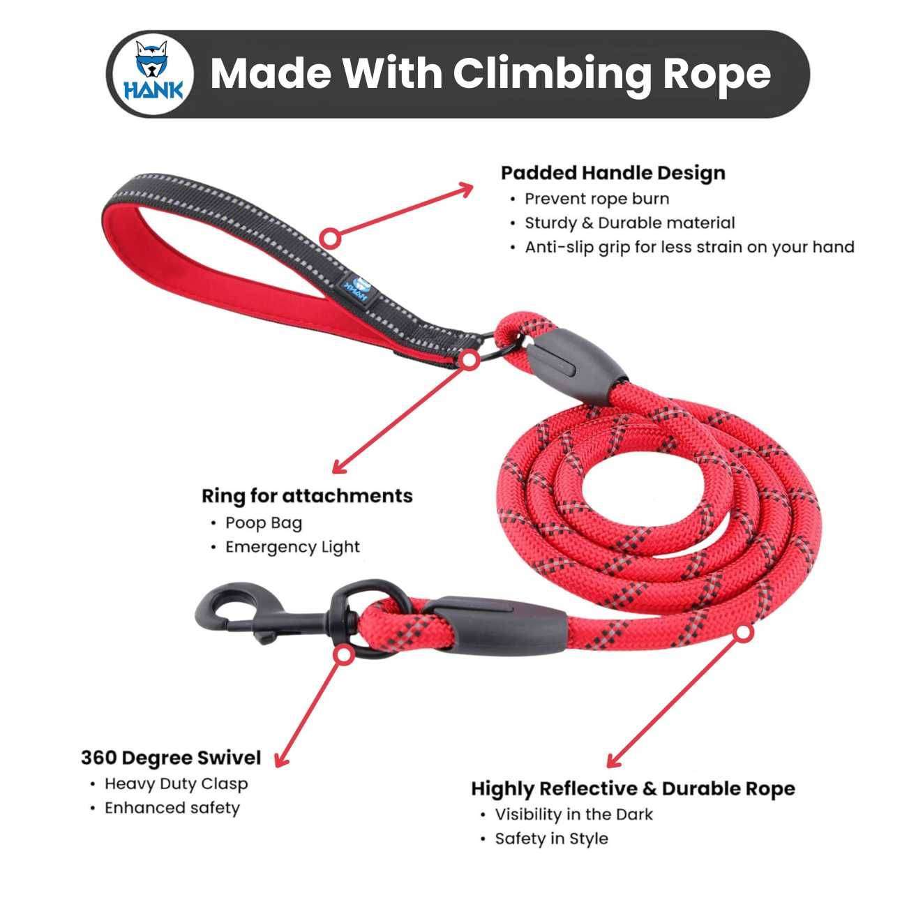 Hank Dog Leash Red