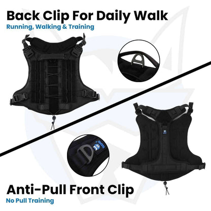 HANK Black Military Dog Harness - With Strong Front Metal Buckle