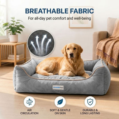 HANK SoftNest Premium Dog Bed Anti Skid & Machine Washable (Grey)