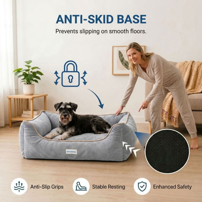 HANK SoftNest Premium Dog Bed Anti Skid & Machine Washable (Grey)