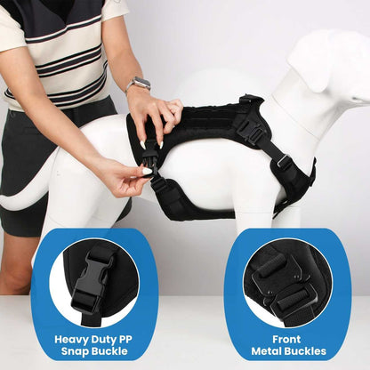 HANK Black Military Dog Harness - With Strong Front Metal Buckle