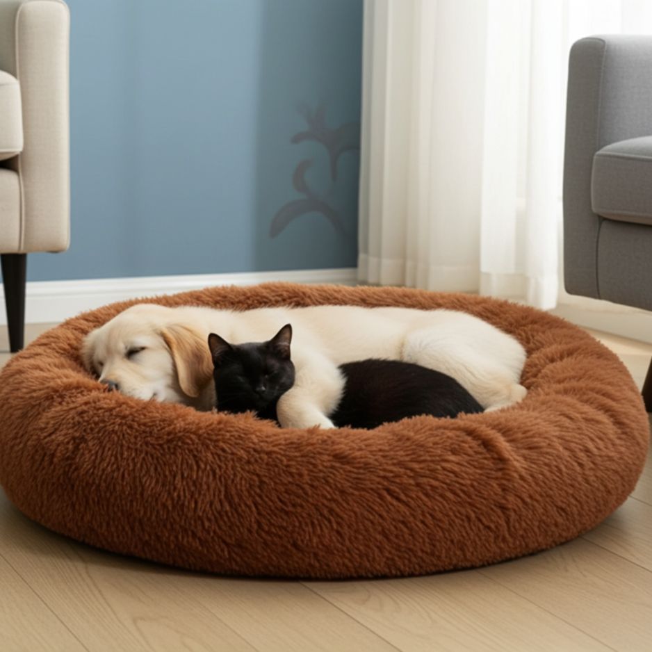 Round Donut Pet Bed with Removable Washable Cushion