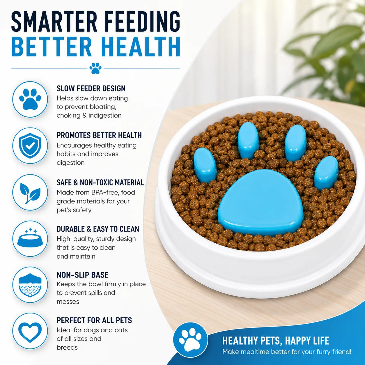Slow Feeder Bowl Dog & Cat with Paw Design – Anti-Choking, BPA-Free & Non-Slip