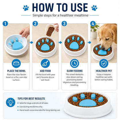 Slow Feeder Bowl Dog & Cat with Paw Design – Anti-Choking, BPA-Free & Non-Slip