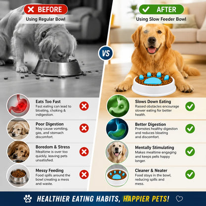 Slow Feeder Bowl Dog & Cat with Paw Design – Anti-Choking, BPA-Free & Non-Slip