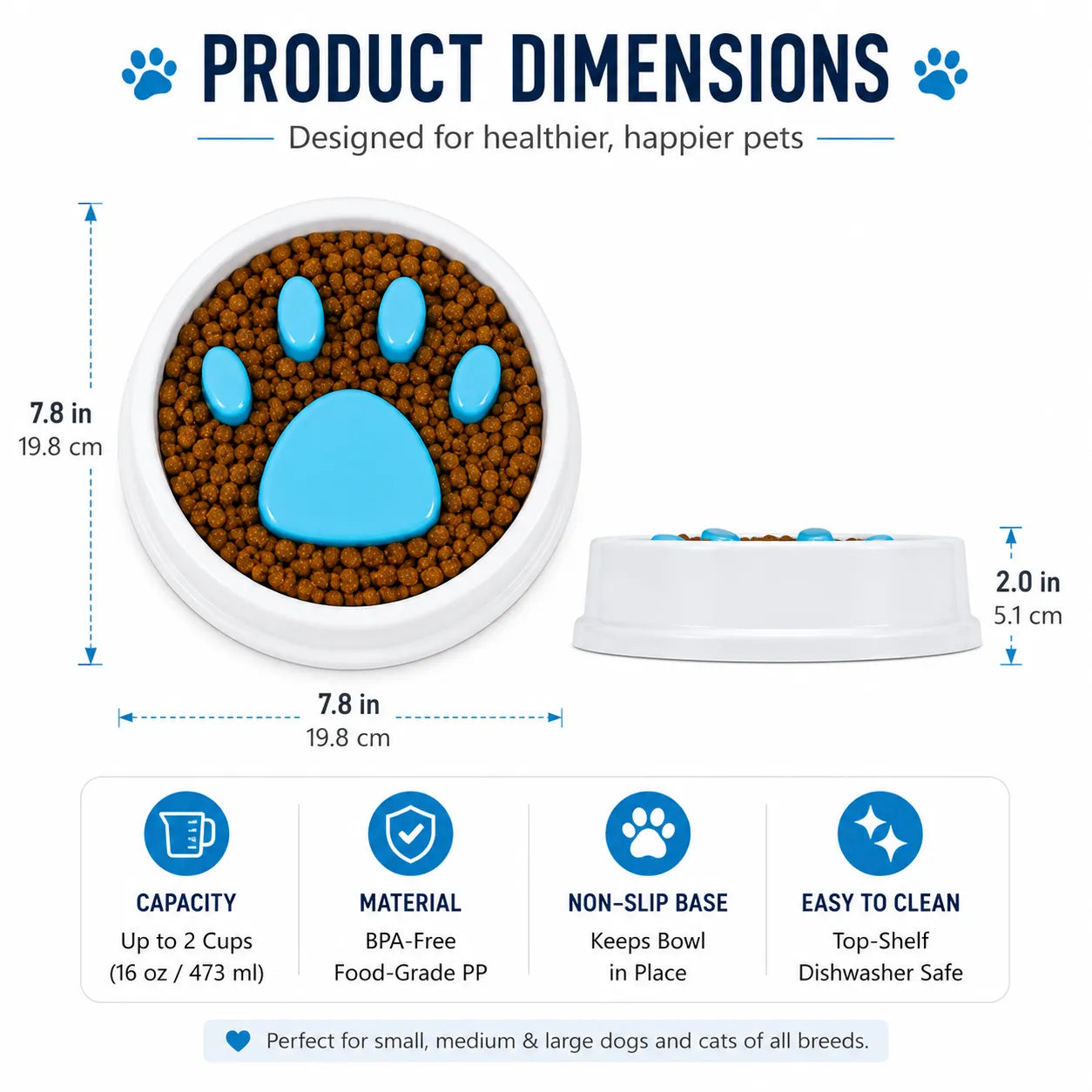 Slow Feeder Bowl Dog & Cat with Paw Design – Anti-Choking, BPA-Free & Non-Slip