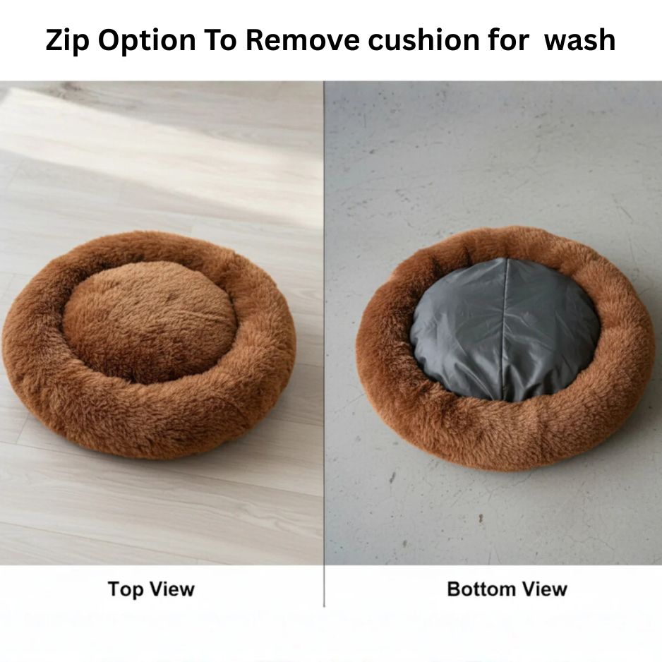 Round Donut Pet Bed with Removable Washable Cushion
