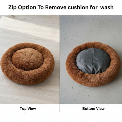 Round Donut Pet Bed with Removable Washable Cushion