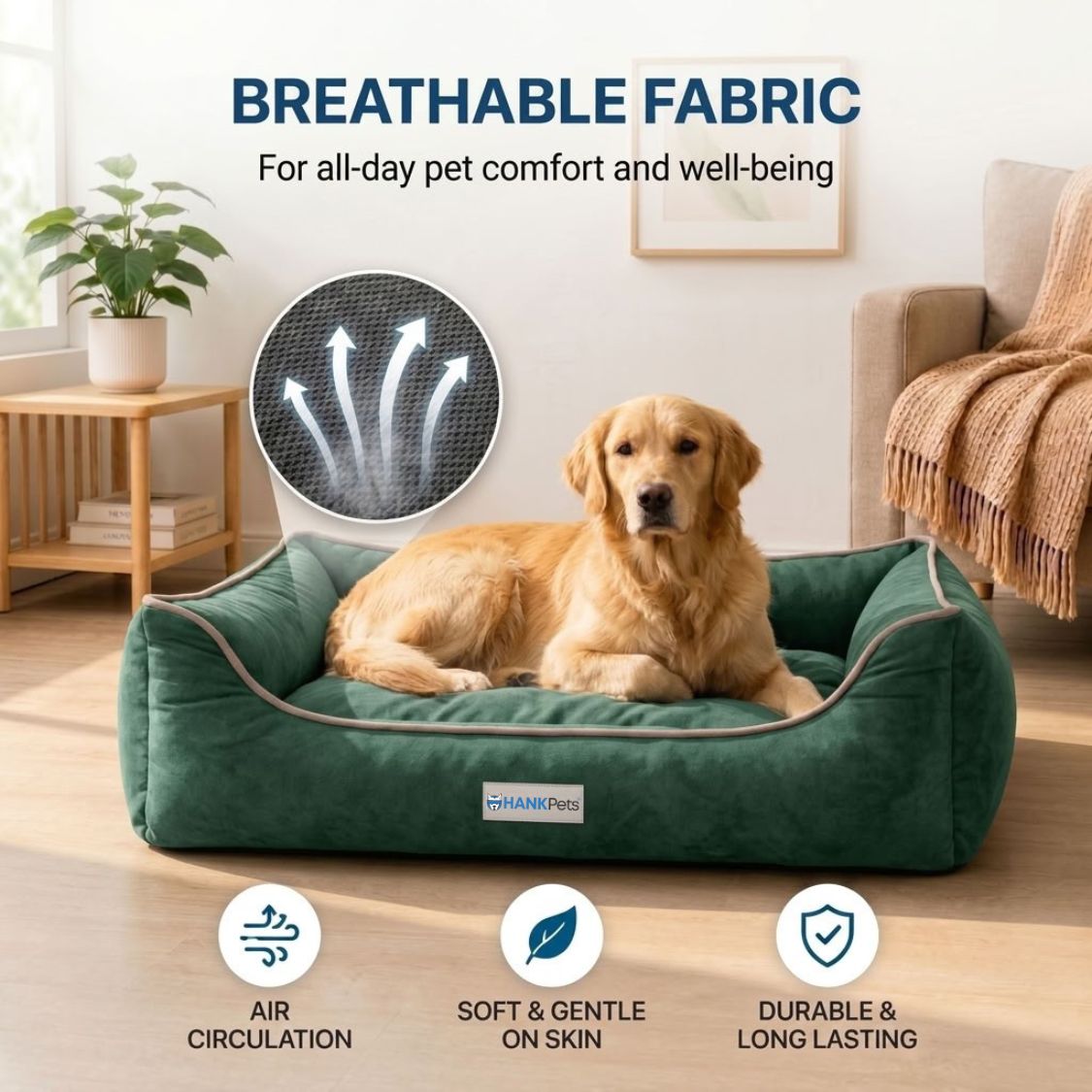 HANK SoftNest Premium Dog Bed Anti Skid & Machine Washable(Green)