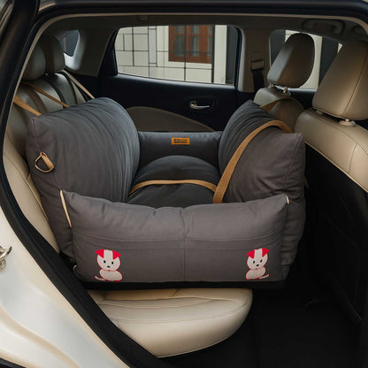Pet Car Travel Bed with Safety Leash | Pet Seat Bed for Dogs & Cats | Autumn Gray