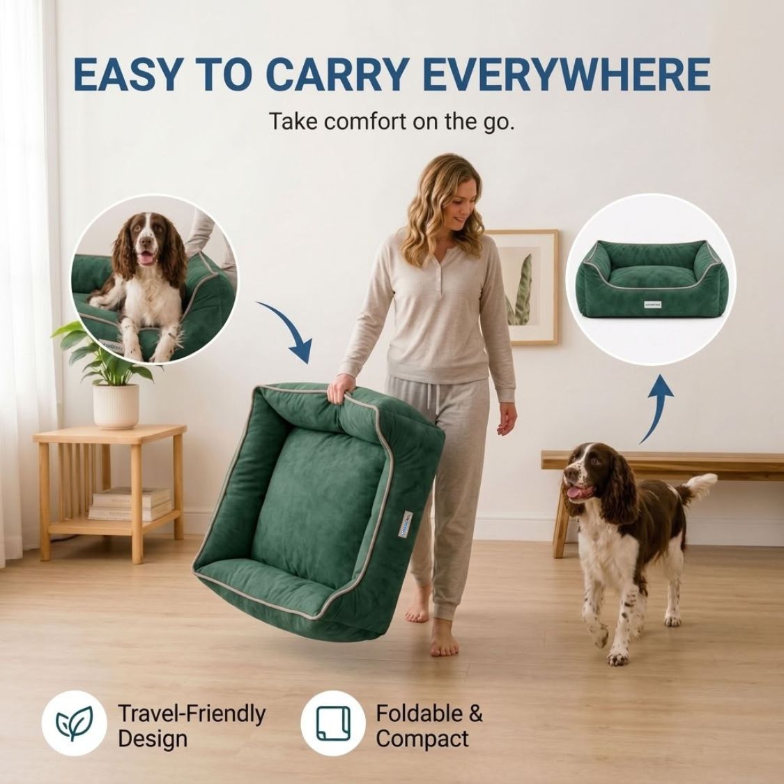 HANK SoftNest Premium Dog Bed Anti Skid & Machine Washable(Green)
