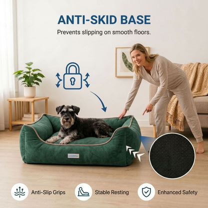 HANK SoftNest Premium Dog Bed Anti Skid & Machine Washable(Green)