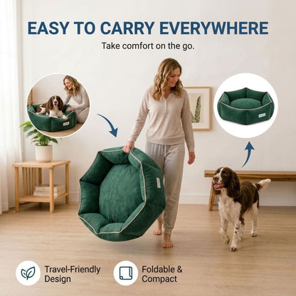 HANK HugFit Premium Dog Bed | Anti Skid & Machine Washable(Green)
