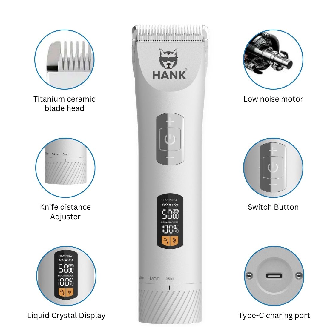 HANK Pet Hair Trimmer With LCD Display, Type C Charging | Suitable for All Breeds