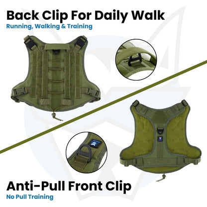 HANK Green Military Dog Harness - With Strong Front Metal Buckle