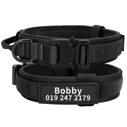 Personalized Tactical Dog Collar with Nameplate | Metal Buckle