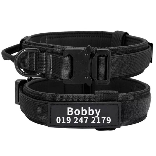 Personalized Tactical Dog Collar with Nameplate | Metal Buckle