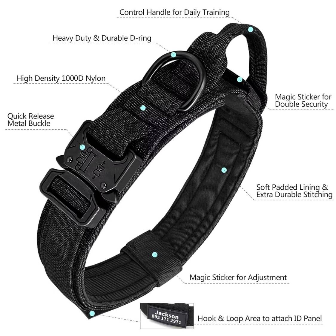 Personalized Tactical Dog Collar with Nameplate | Metal Buckle