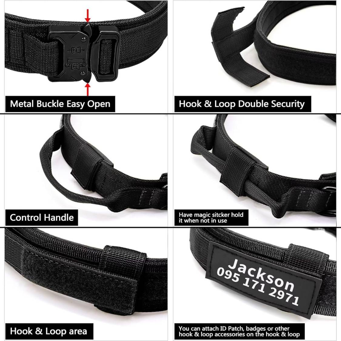 Personalized Tactical Dog Collar with Nameplate | Metal Buckle