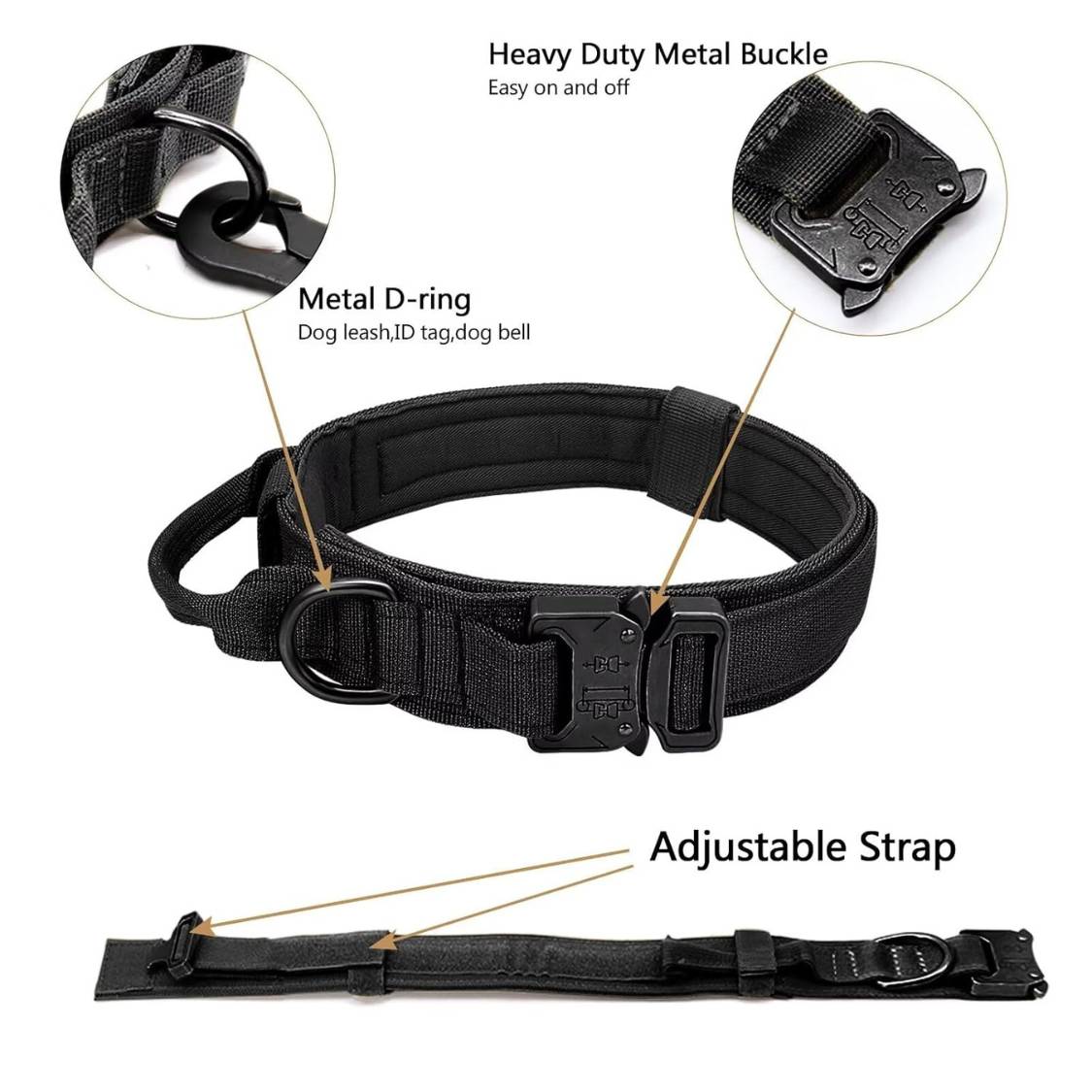Personalized Tactical Dog Collar with Nameplate | Metal Buckle
