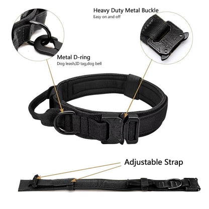 Personalized Tactical Dog Collar with Nameplate | Metal Buckle