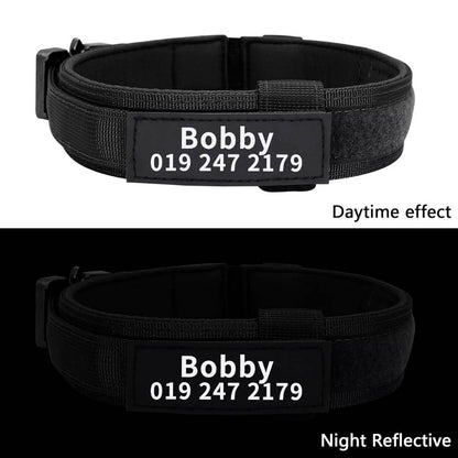 Personalized Tactical Dog Collar with Nameplate | Metal Buckle