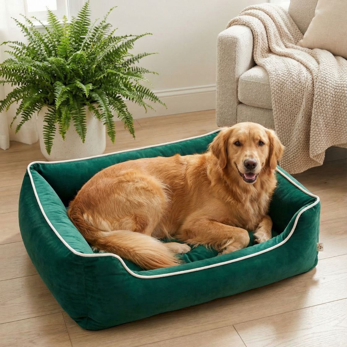 Polyester Rectangular Dog Bed Green | Soft & Comfortable Pet Bed