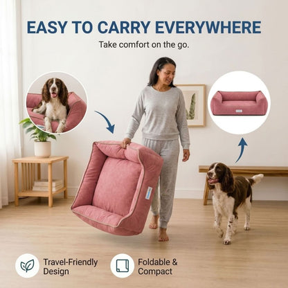 HANK SoftNest Premium Dog Bed Anti Skid & Machine Washable (Pink)