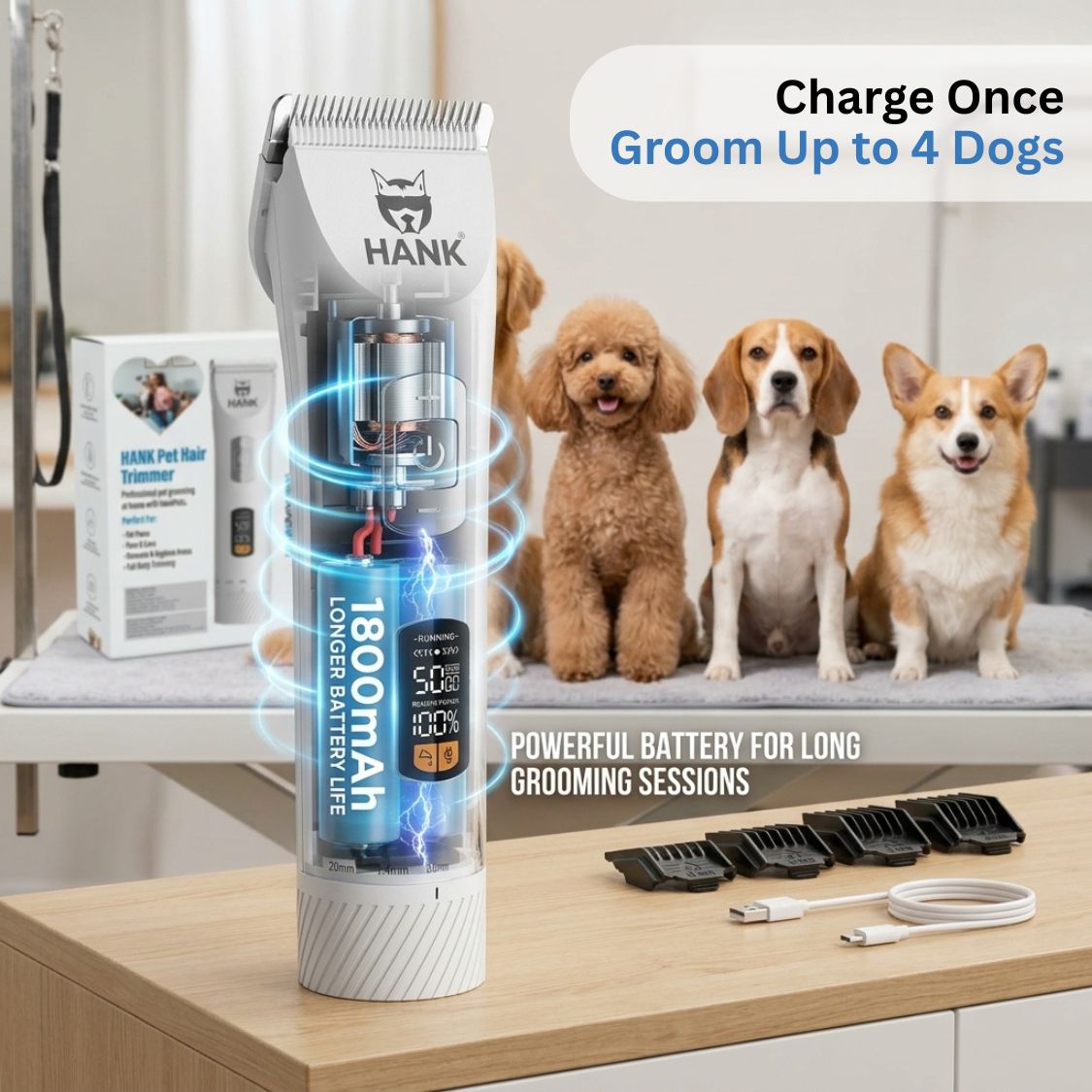 HANK Pet Hair Trimmer With LCD Display, Type C Charging | Suitable for All Breeds