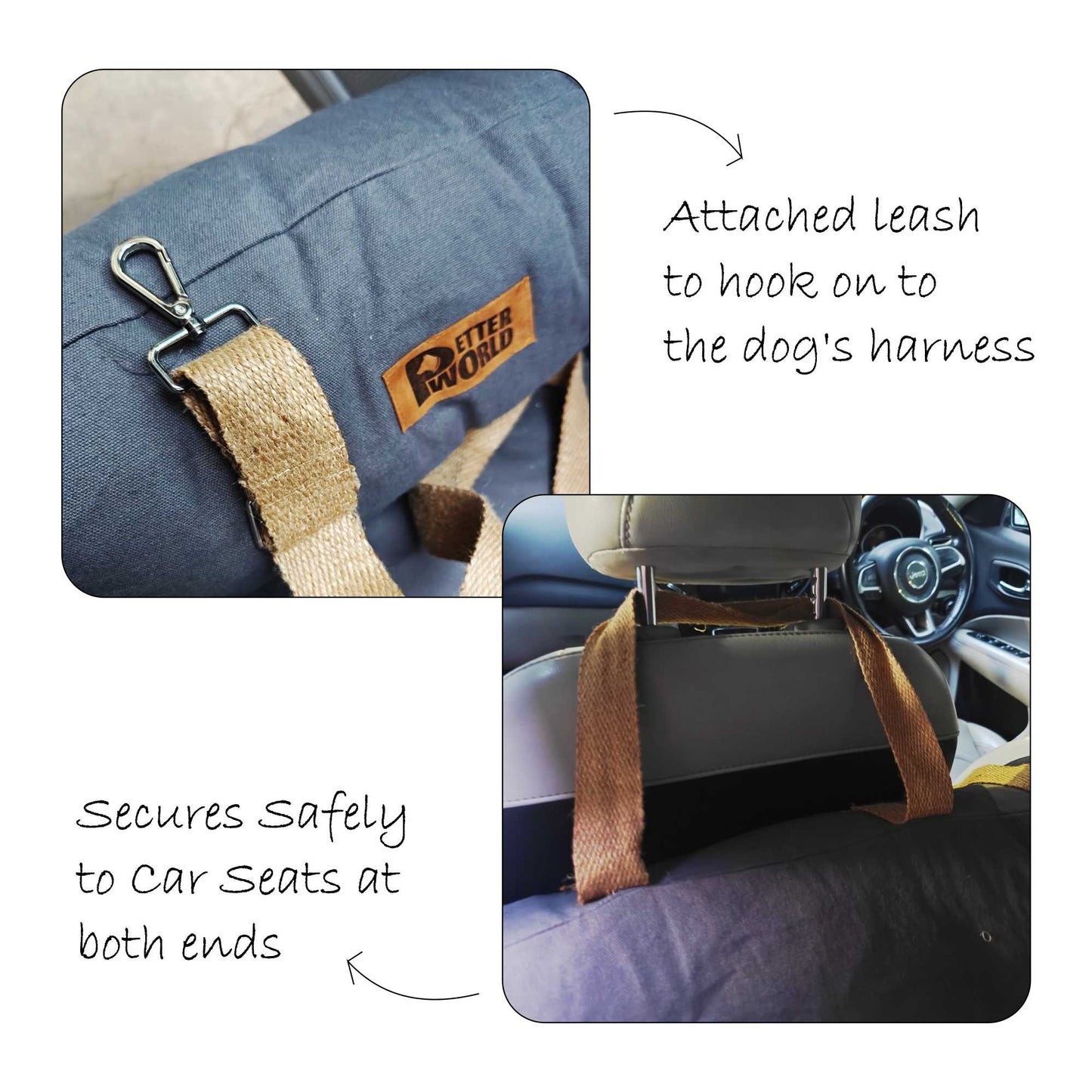 Pet Car Travel Bed with Safety Leash | Pet Seat Bed for Dogs & Cats | Autumn Gray