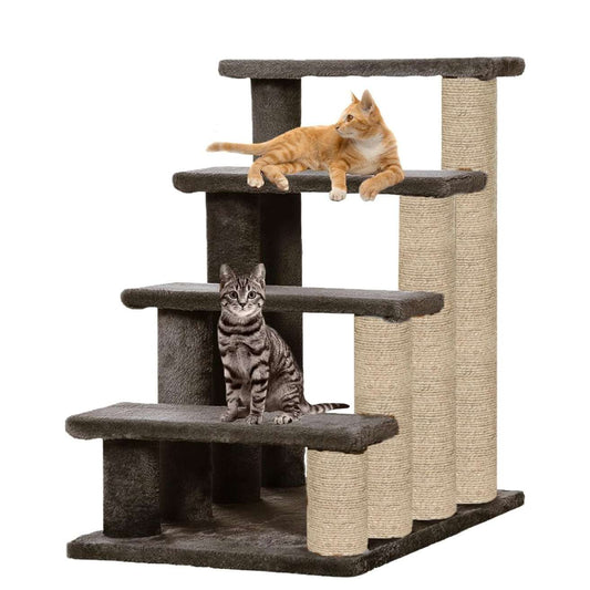 4 Tier Cat Stairs with Jute Posts, Plush Pet Steps for Furniture, 4 Level Climbing Frame