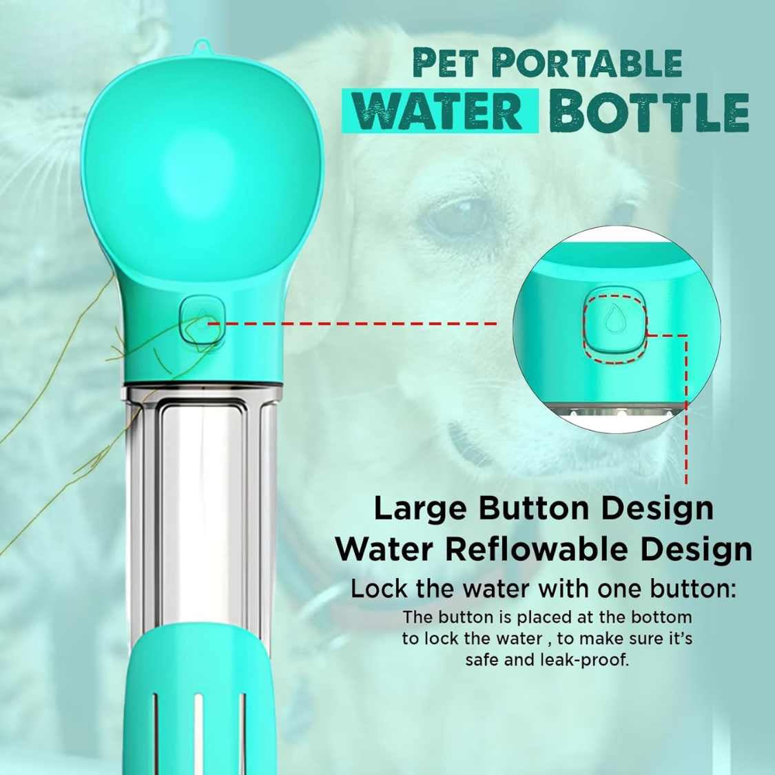 4-in-1 Dog Travel Water Bottle 500ML - Leak Proof Pet Feeder Blue