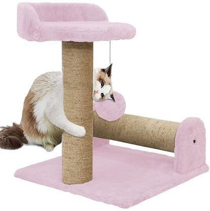 Soft Fur Fabric Activity Dual Jute Rope Scratching Post Cat Tree (Height 16 Inch)