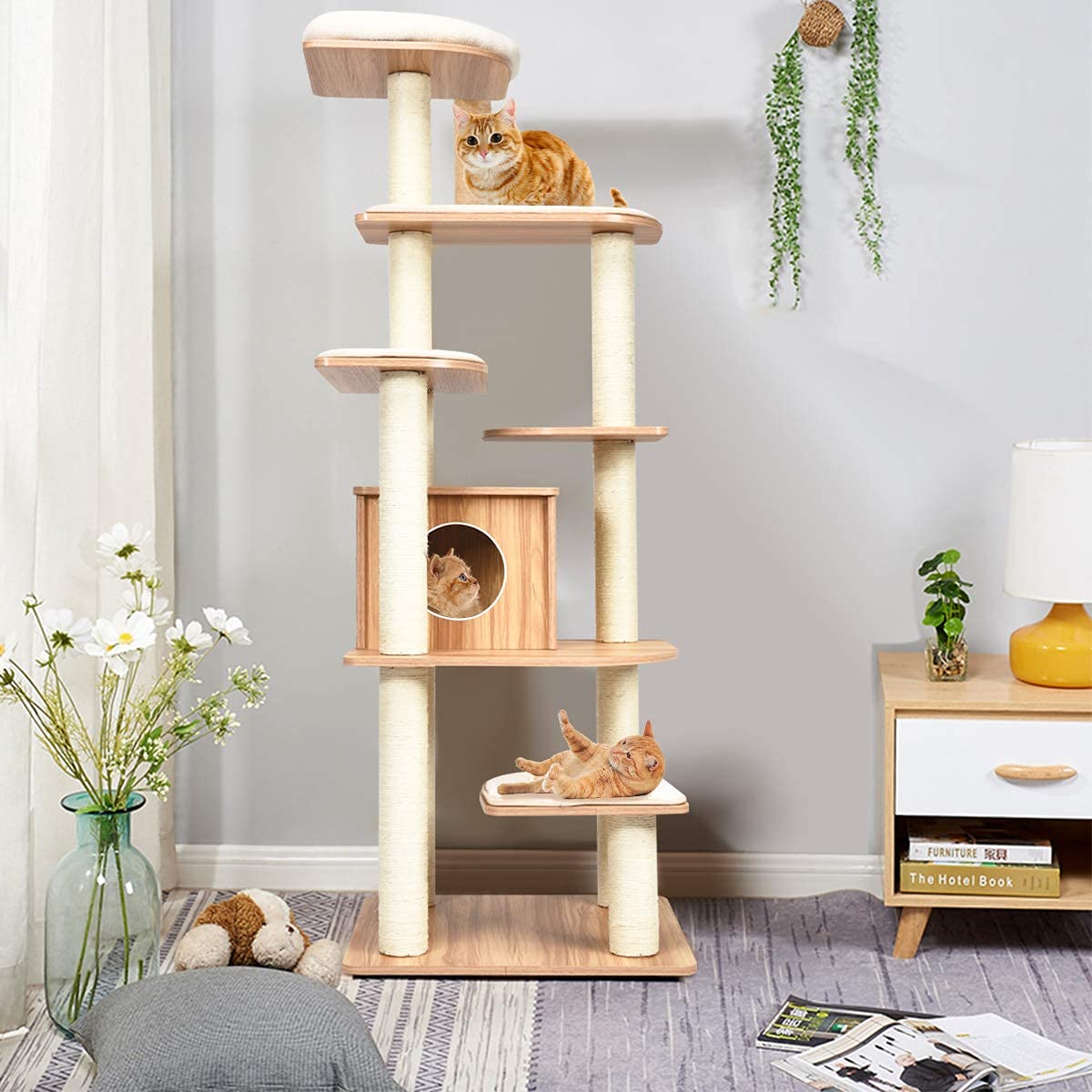 Everest Heights Premium Wooden Cat Tower with Sisal Scratcher