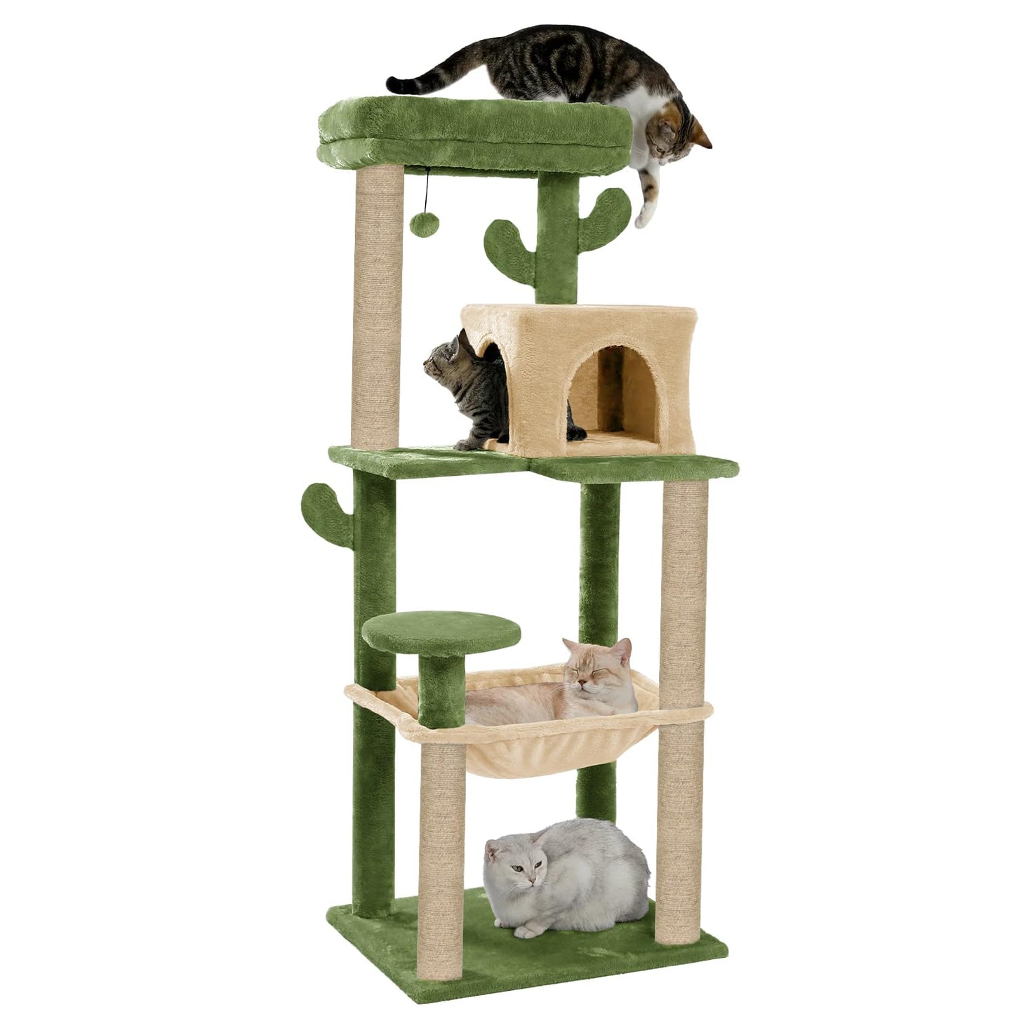 Condo Fur Fabric Activity Kitten Cat Tree | Hammock | Hanging Ball | Scratching Posts | Jute Rope (Height 55 Inch)
